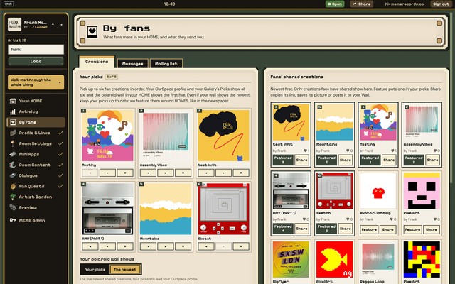 The dashboard's By fans page: creations fans made in the HOME, ready to feature