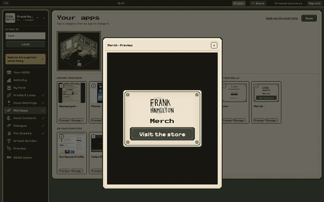 The dashboard's Your apps page, previewing the Merch app with its Visit the store button